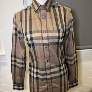 Burberry Checkered Long Sleeve Shirt in Tan and Black